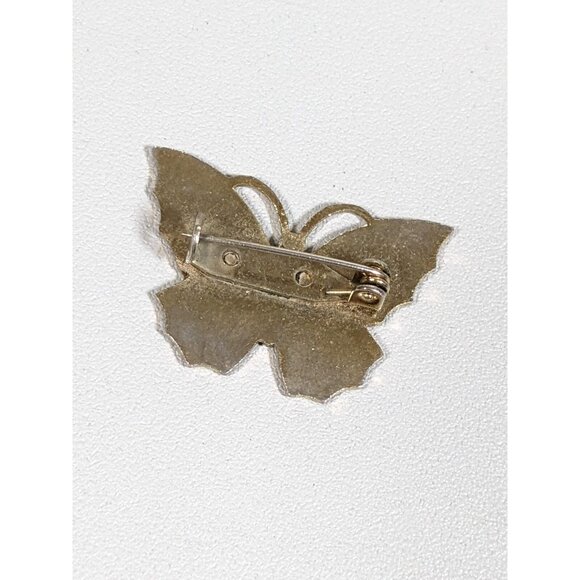 Vintage Green Enamel Stripe Butterfly Pin - Picture 4 of 6